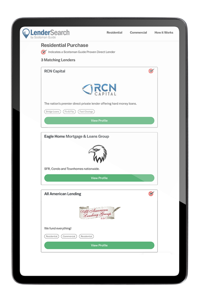 Lender Search Results