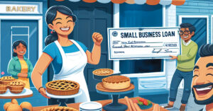 Happy female baker selling pies