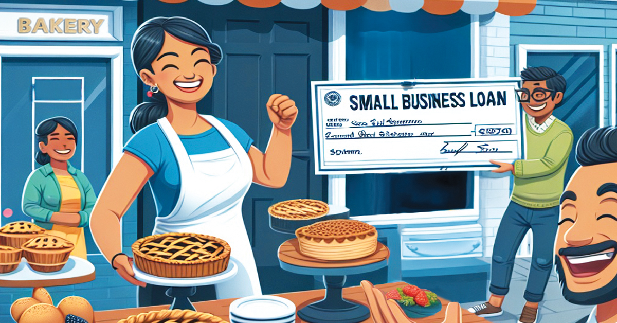 Happy female baker selling pies
