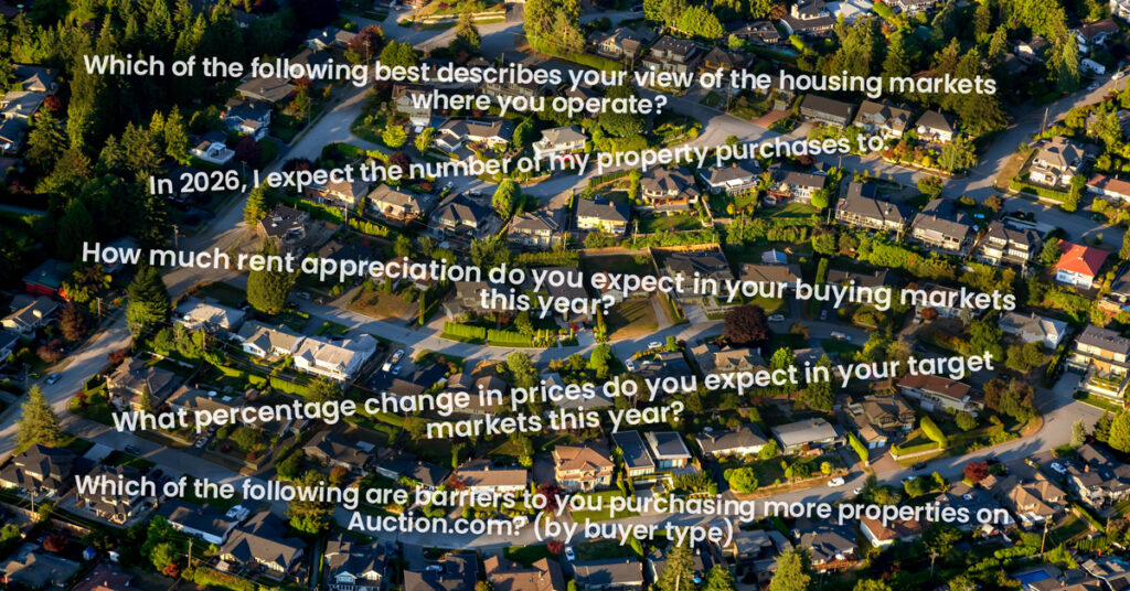 Distressed property buyers expect home prices and rents to drop this year, according to an Auction.com survey.