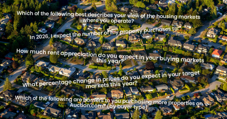 Distressed property buyers expect home prices and rents to drop this year, according to an Auction.com survey.