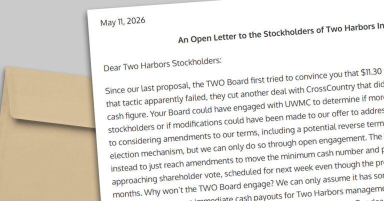 UWM ratchets up pressure with $12.50 Two Harbors bid as shareholder meeting looms.