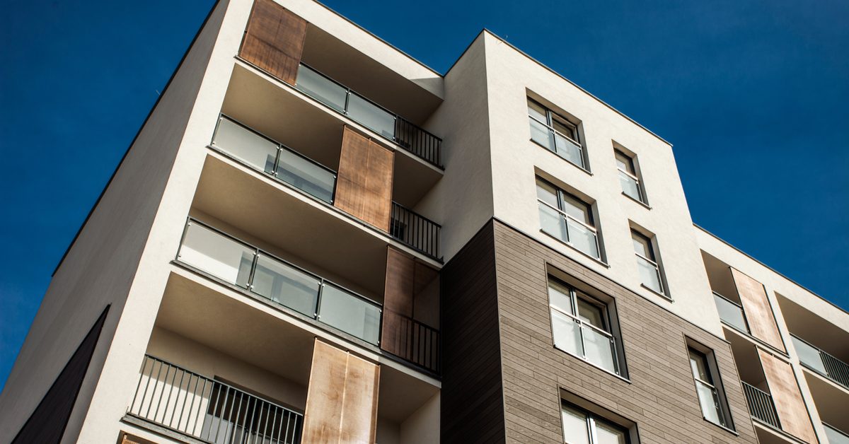 APARTMENTS Worm's eye view of modern apartments