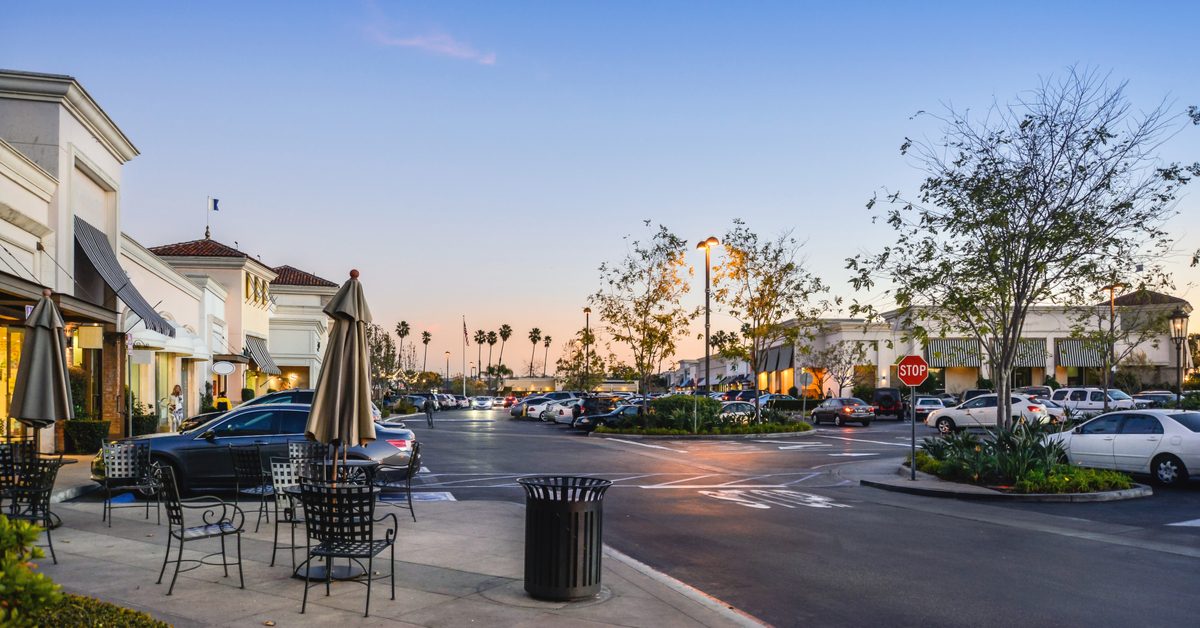 RETAIL Outdoor shopping center at sunset
