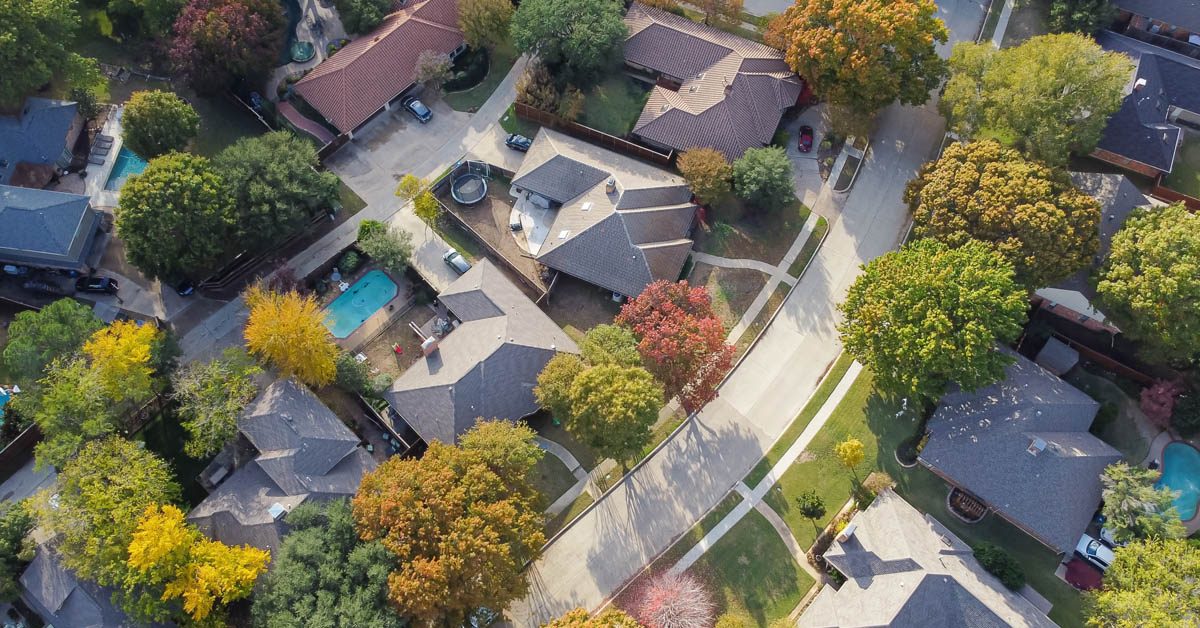 Aerial view of suburban street