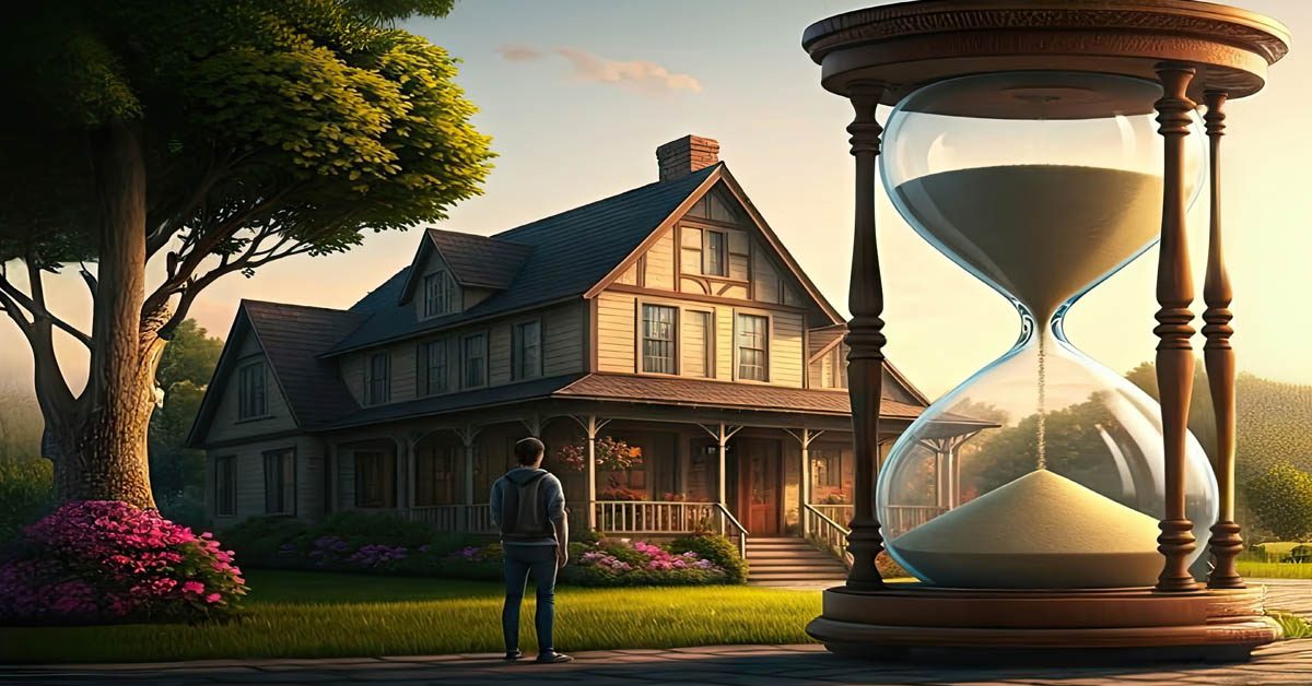 CONCEPT Waiting to buy a house giant hourglass