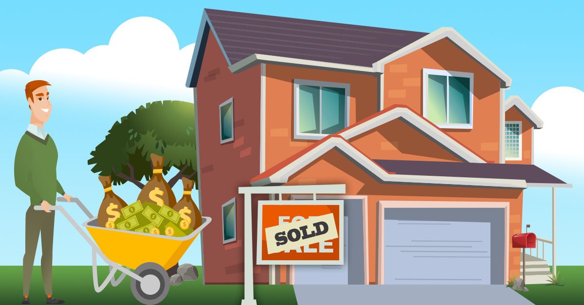 CONCEPT All-cash buyer with wheelbarrow of money