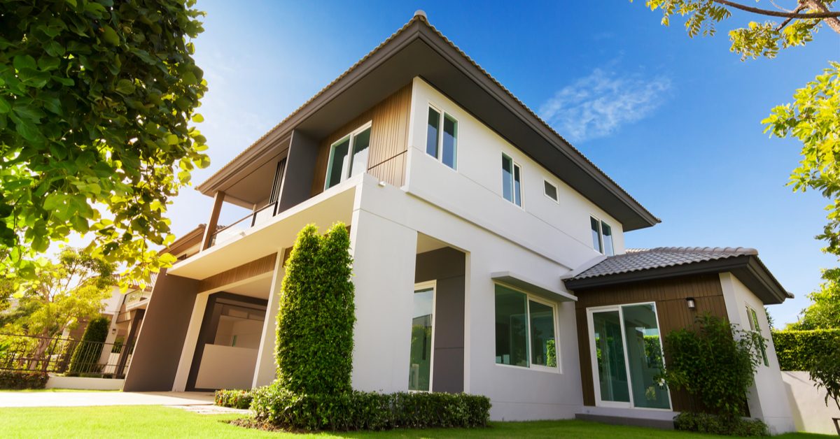 HOUSE Worm's eye view of new modern house