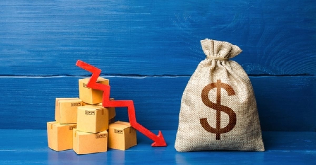 Dollar,Money,Bag,With,Boxes,And,Down,Arrow.,Income,Decrease,