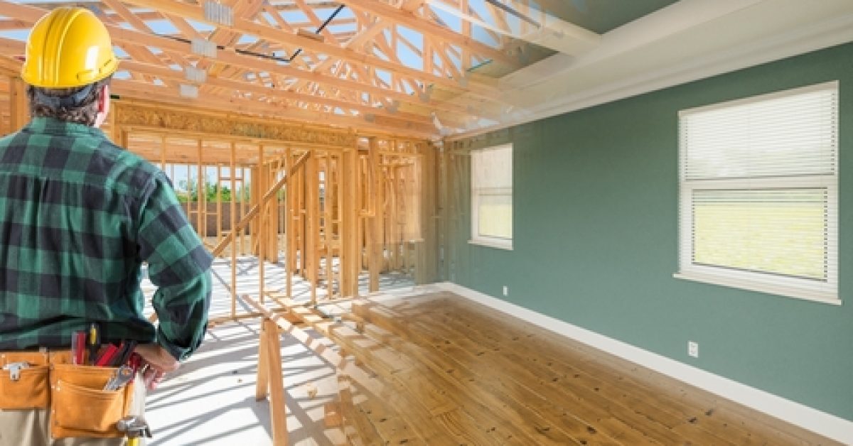 Contractor,Facing,Before,And,After,Interior,Of,House,Wood,Construction