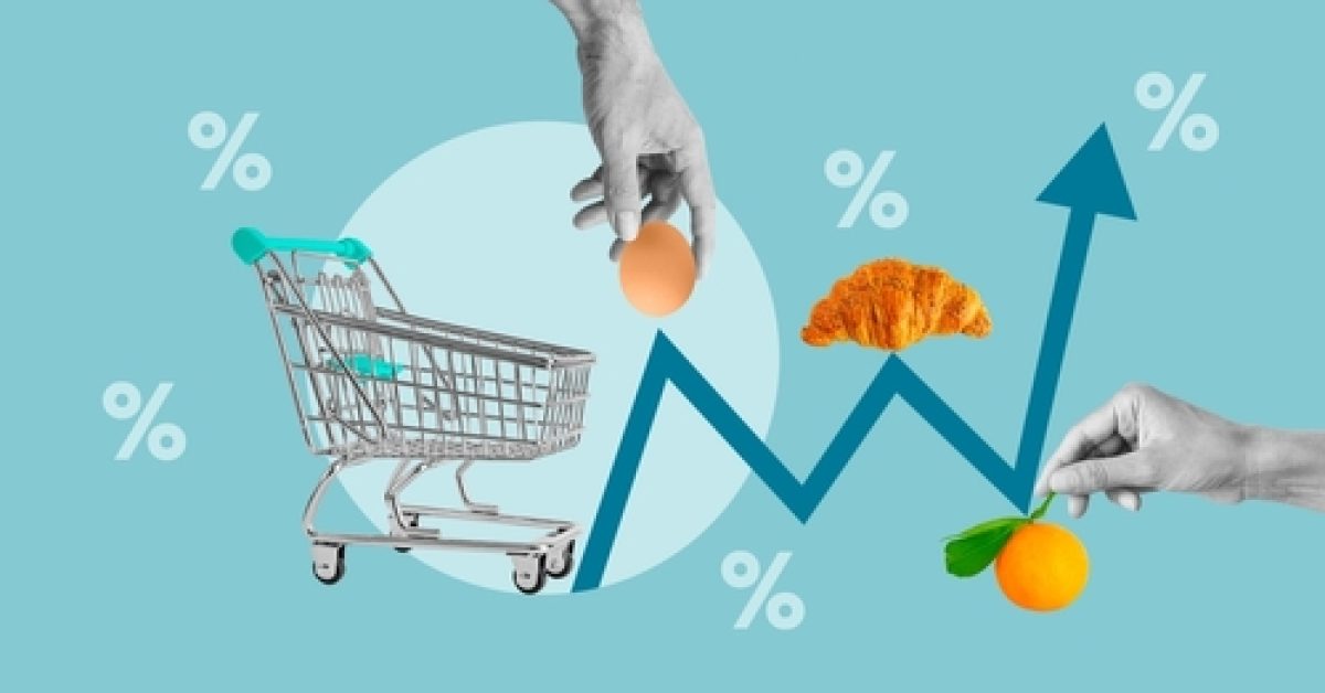 Inflation,As,Food,Price,Increase,Cause.,Collage,With,Shopping,Trolley